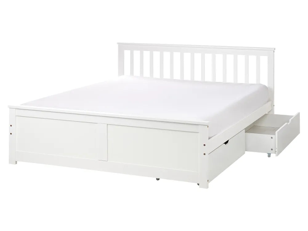 Bed with Storage Drawers Pine Wood 160 x 200 cm (EU King Size) White Belchertown