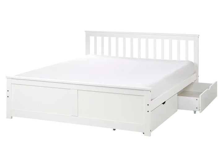 Bed with Storage Drawers Pine Wood 160 x 200 cm (EU King Size) White Belchertown