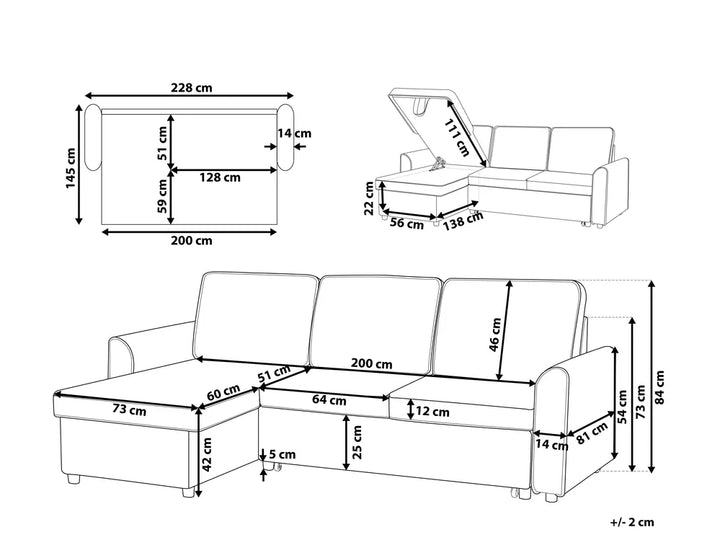 Corner Sofa Bed 3 Seater Fabric Light Grey with Storage Right Hand Mauralia