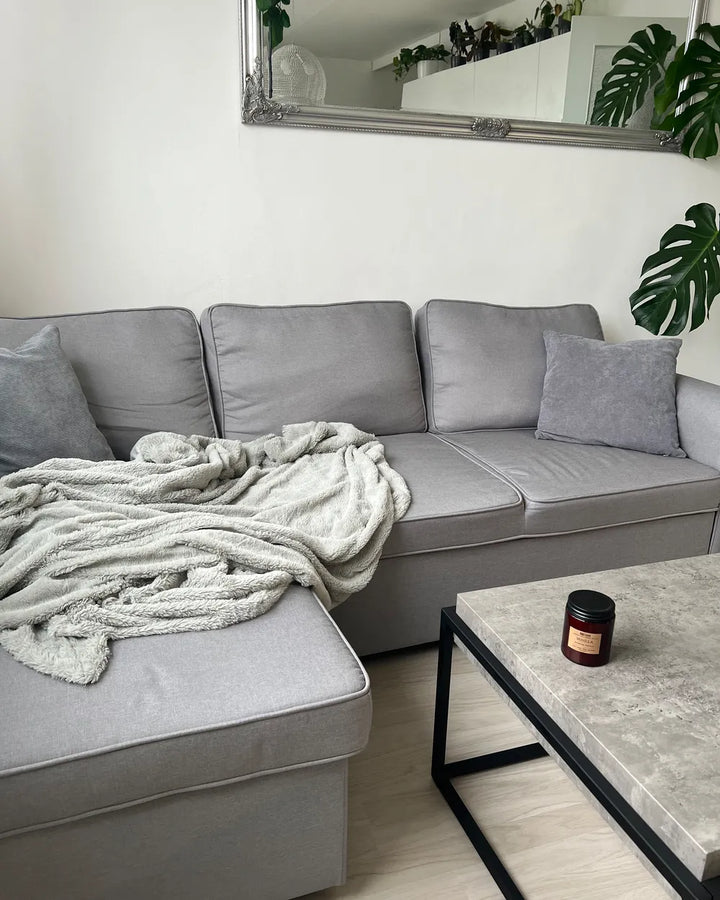 Corner Sofa Bed 3 Seater Fabric Light Grey with Storage Right Hand Mauralia