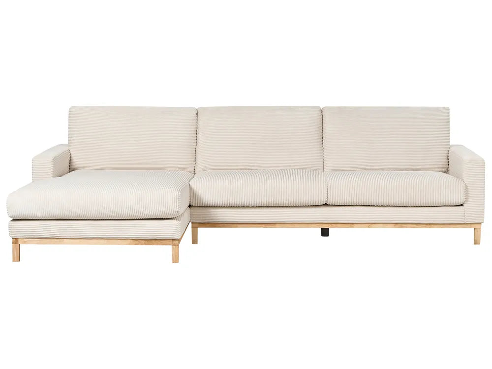 Corner Sofa 4 Seater Corduroy Light Beige Right Hand Herrick