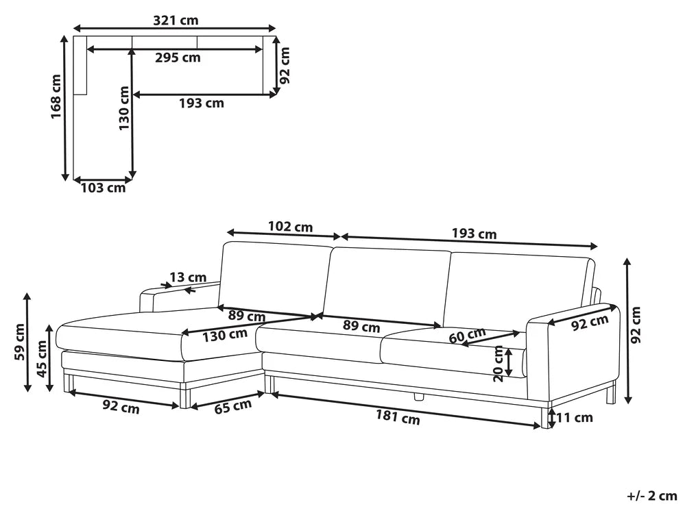 Corner Sofa 4 Seater Corduroy Light Beige Right Hand Herrick