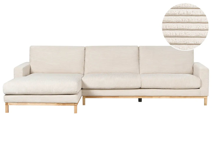 Corner Sofa 4 Seater Corduroy Light Beige Right Hand Herrick