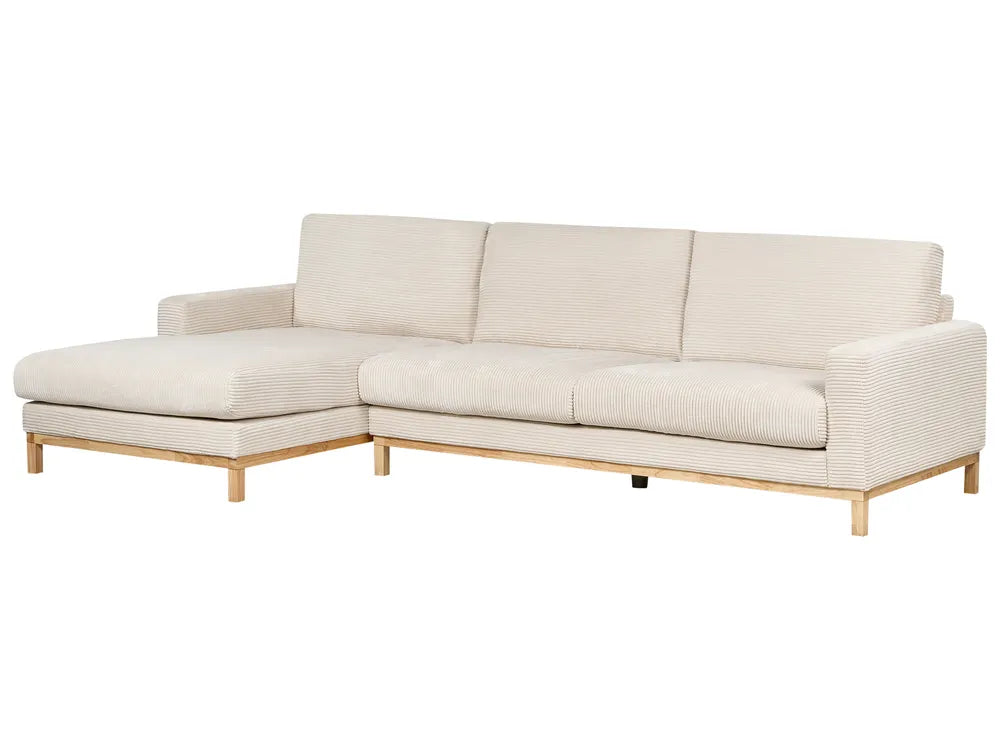 Corner Sofa 4 Seater Corduroy Light Beige Right Hand Herrick