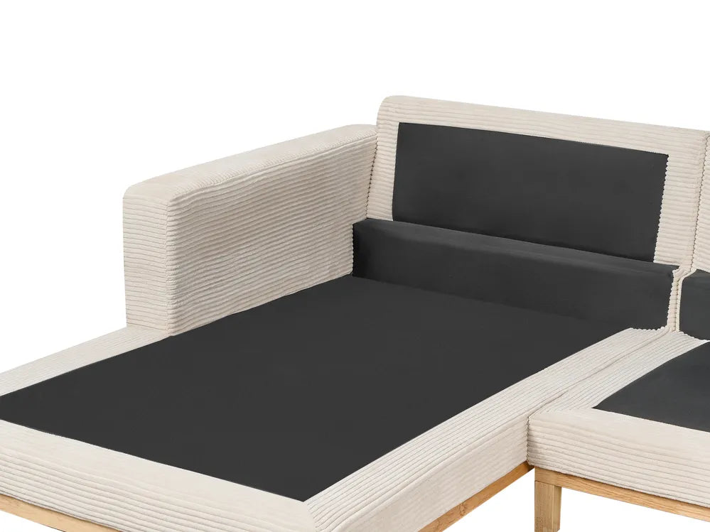 Corner Sofa 4 Seater Corduroy Light Beige Right Hand Herrick