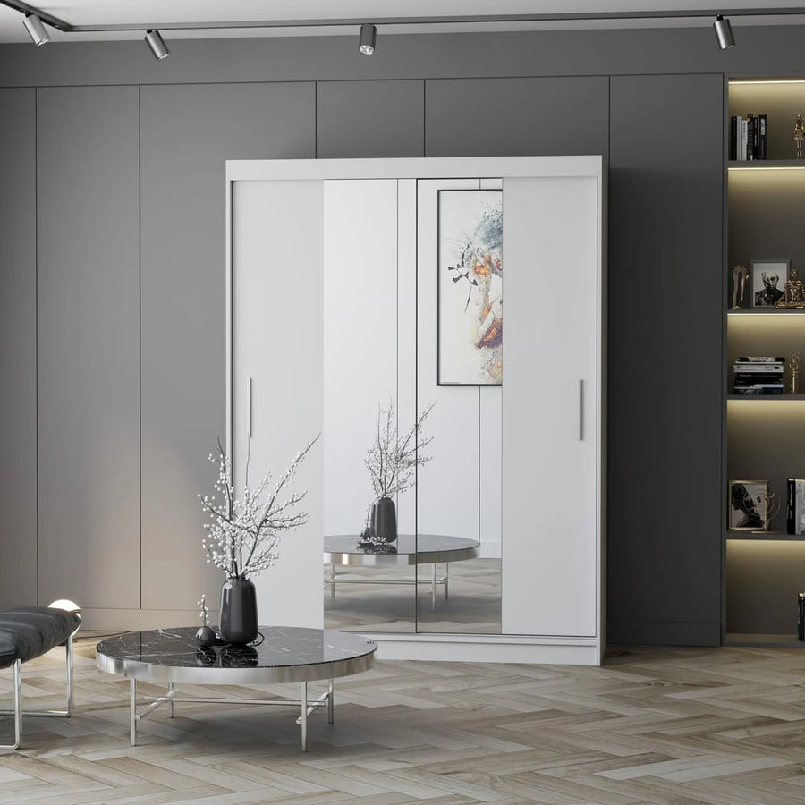 Vista 01 Sliding Mirror Door Wardrobe 150cm in White Matt