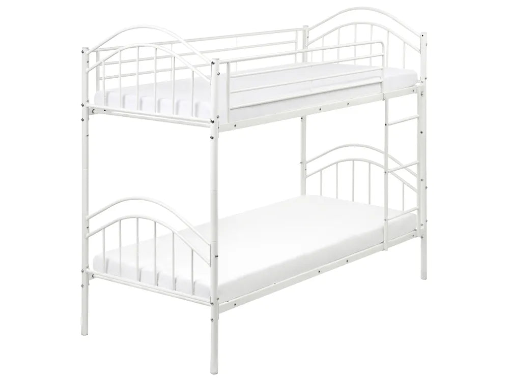 White metal bunk bed on a white background