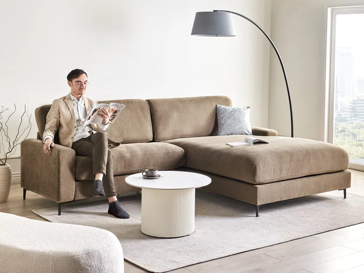 Corner Sofa 3 Seater Fabric Brown Left Hand Emilio