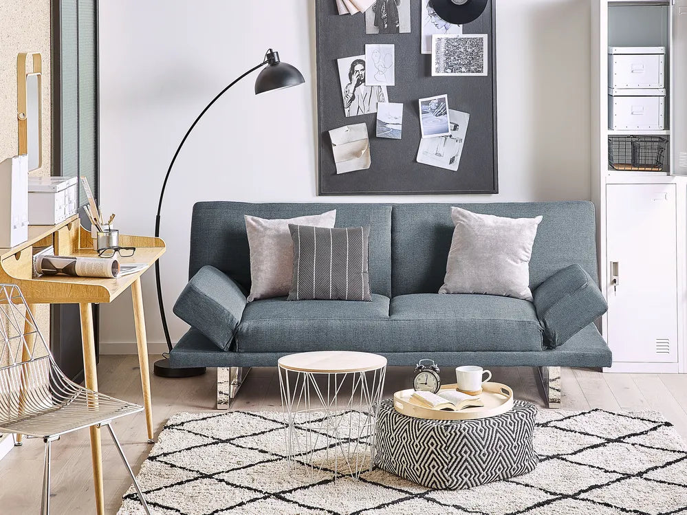 Sofa Bed 2 Seater Fabric Blue Allysyn