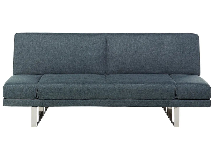 dark blue fabric 2 seater sofa bed with adjustable armrests