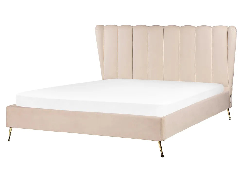 Beige velvet king size bed with USB headboard