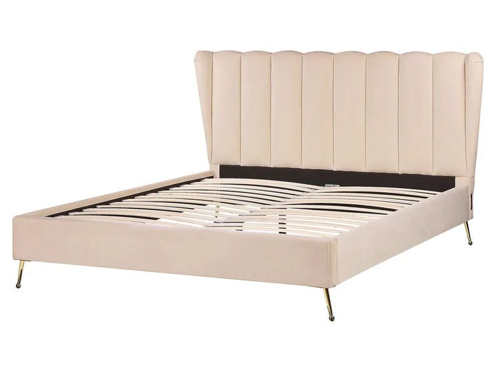 Bed Velvet 160 x 200 cm (EU King Size) Beige Henley