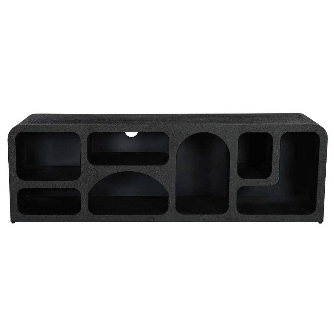 Black concrete block with multiple compartments on a white background