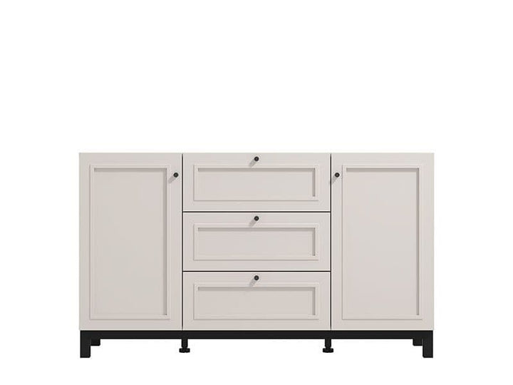 Modern taupe sideboard with panel detailing and storage drawers