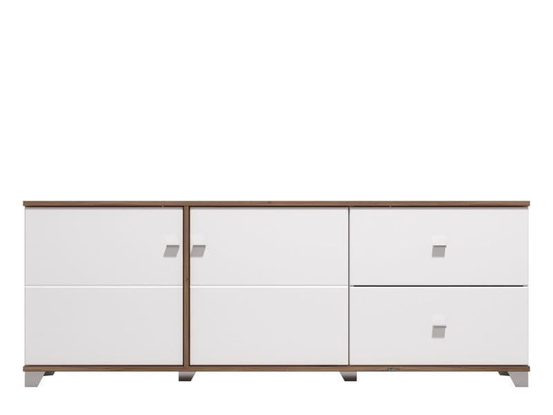 White dresser with brown trim