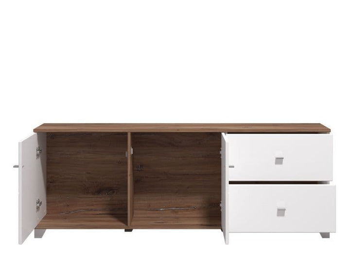 Wooden sideboard with white drawers