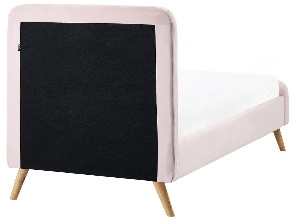 Modern pastel pink bed with slatted base