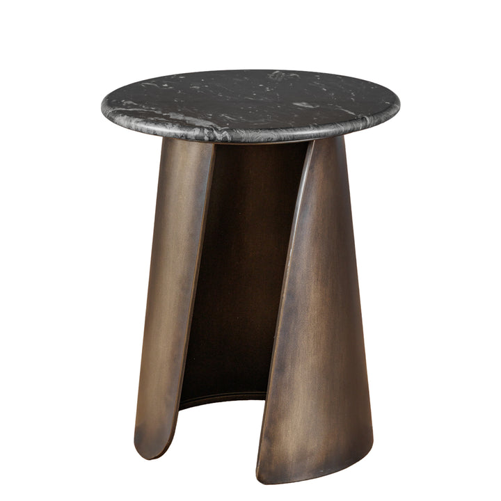 Black marble crescent side table with gold metal base