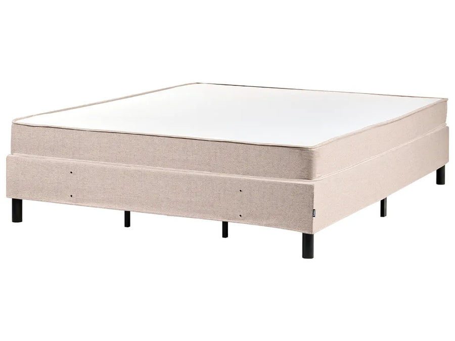 Beige mattress base with white mattress on a white background