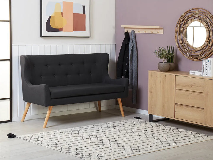 Upholstered Bench 2 Seater Fabric Black Denning