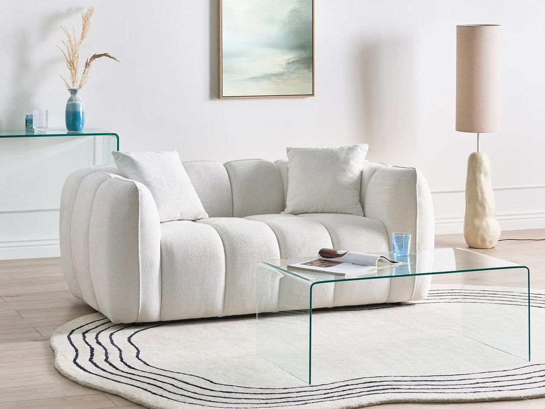 2 seater off-white sofa with soft upholstery and modern style