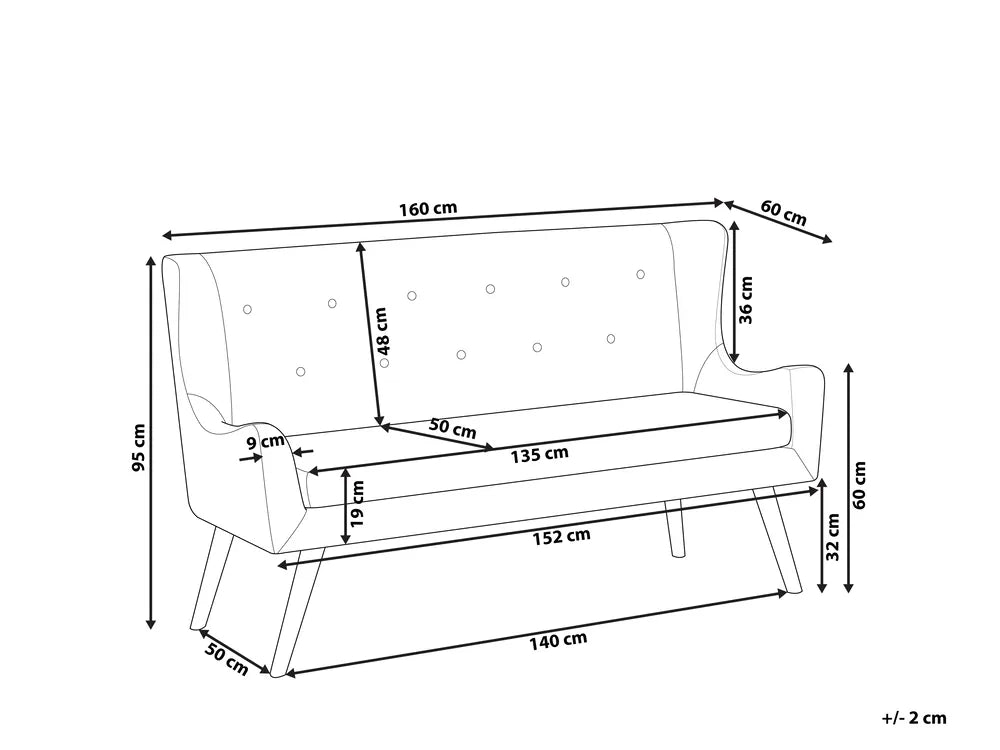 Upholstered Bench 2 Seater Fabric Black Denning