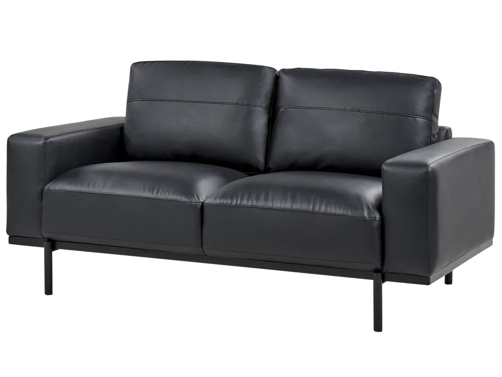 Sofa 2 Seater Faux Leather Black Jarrow