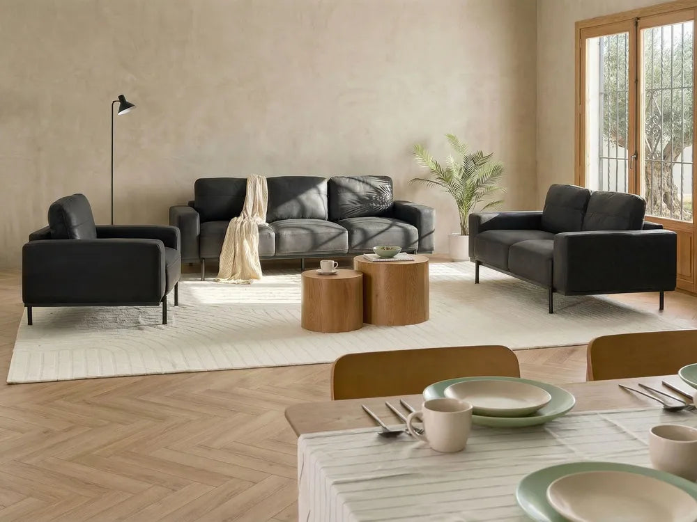 Sofa 2 Seater Faux Leather Black Jarrow
