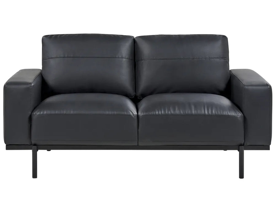 Black faux leather 2 seater sofa with modern metal legs