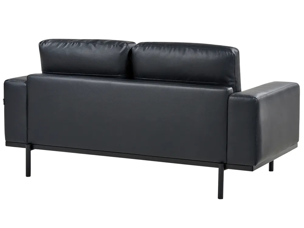 Sofa 2 Seater Faux Leather Black Jarrow