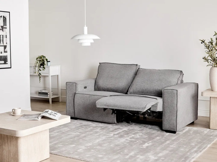 Electric Recliner Sofa 2 Seater Fabric Grey Hanscom