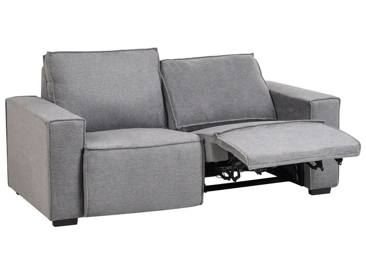 Gray sofa with reclining feature on a white background