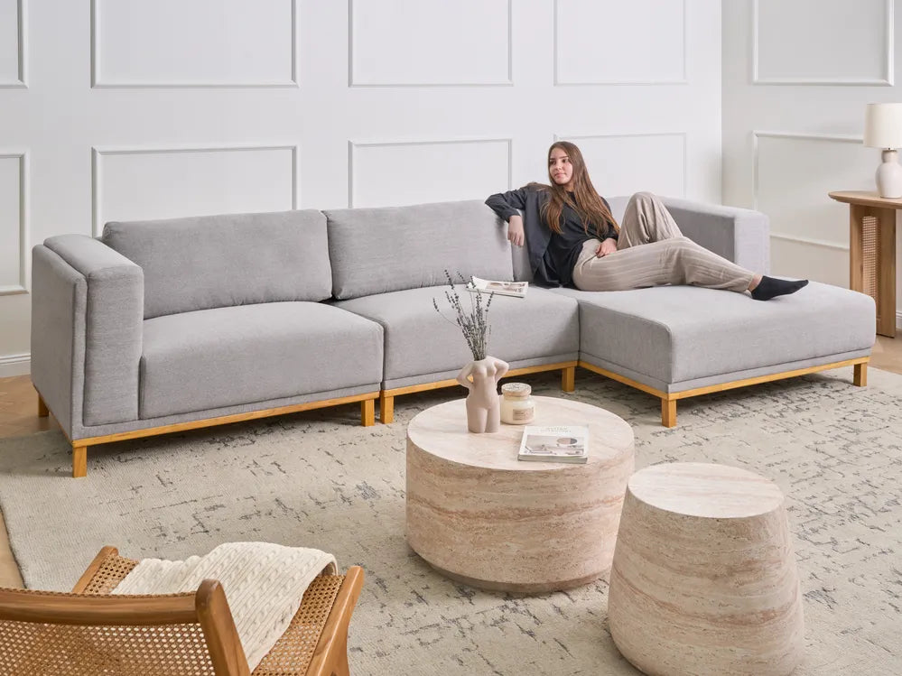 Corner Sofa 5 Seater Fabric Grey Left Hand Josanna