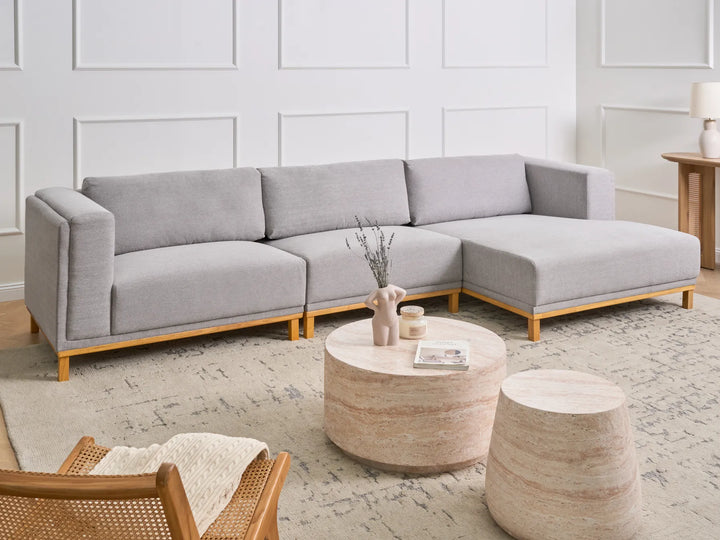Left hand grey corner sofa with wooden legs