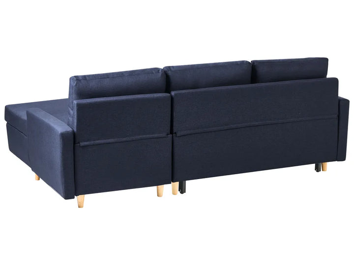 Corner Sofa Bed 4 Seater Fabric Navy Blue with Storage Left Hand Skiatook