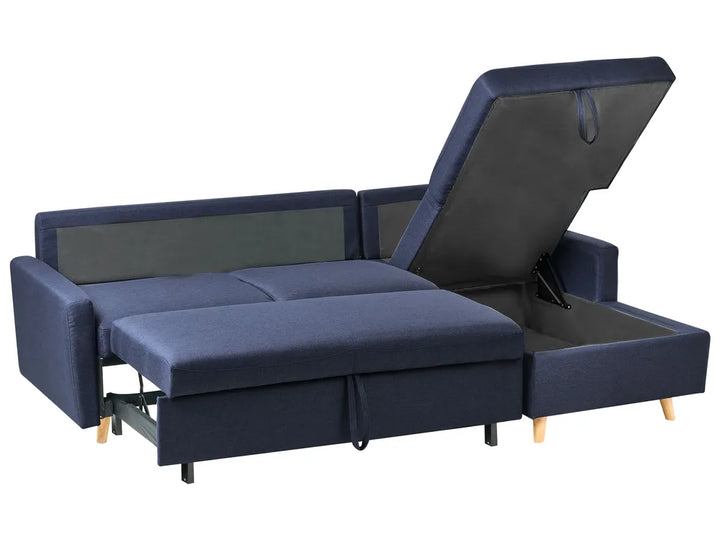 Corner Sofa Bed 4 Seater Fabric Navy Blue with Storage Left Hand Skiatook