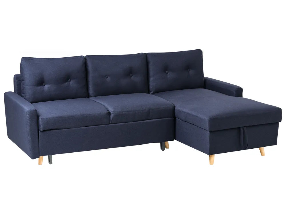 Corner Sofa Bed 4 Seater Fabric Navy Blue with Storage Left Hand Skiatook