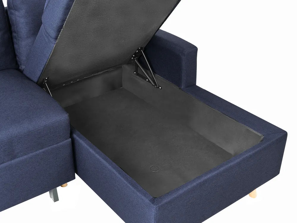 Corner Sofa Bed 4 Seater Fabric Navy Blue with Storage Left Hand Skiatook
