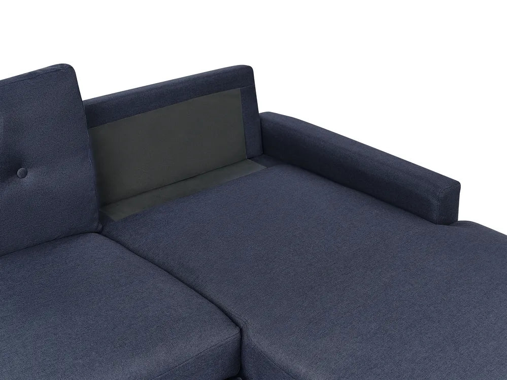 Corner Sofa Bed 4 Seater Fabric Navy Blue with Storage Left Hand Skiatook