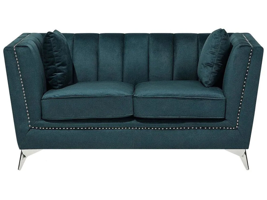Teal velvet 2 seater sofa with modern upholstered design