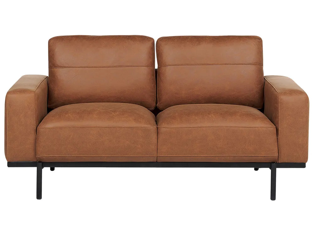 Brown 2 seater fabric sofa with modern metal legs