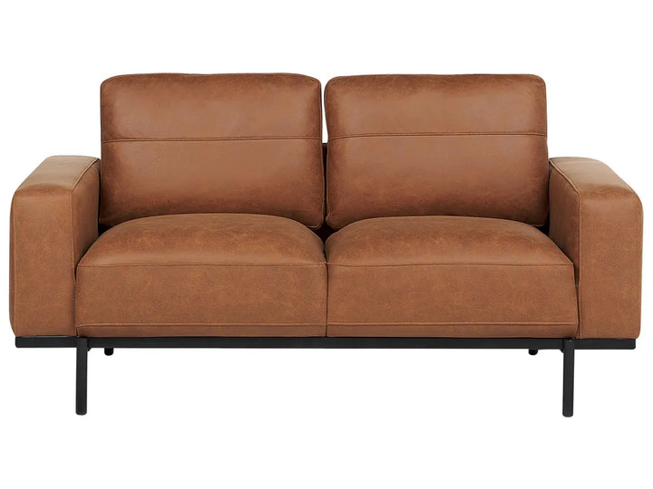 Brown 2 seater fabric sofa with modern metal legs