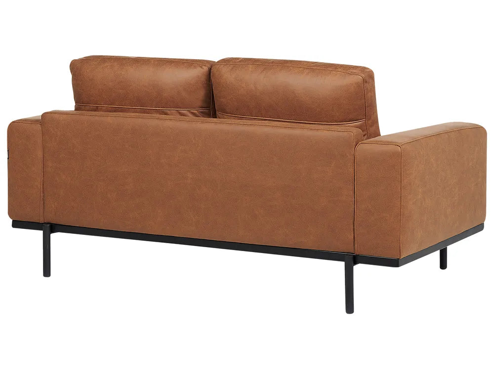 Sofa 2 Seater Faux Leather Brown Jarrow