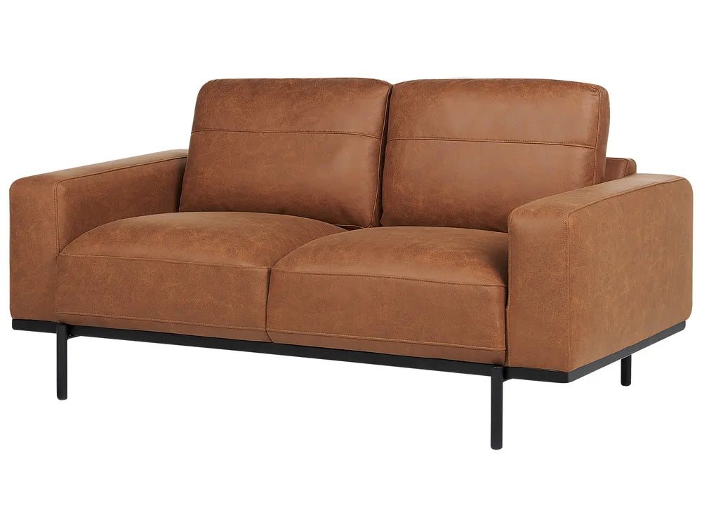 Sofa 2 Seater Faux Leather Brown Jarrow
