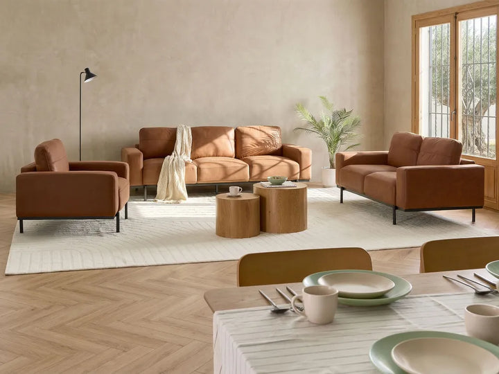Sofa 2 Seater Faux Leather Brown Jarrow