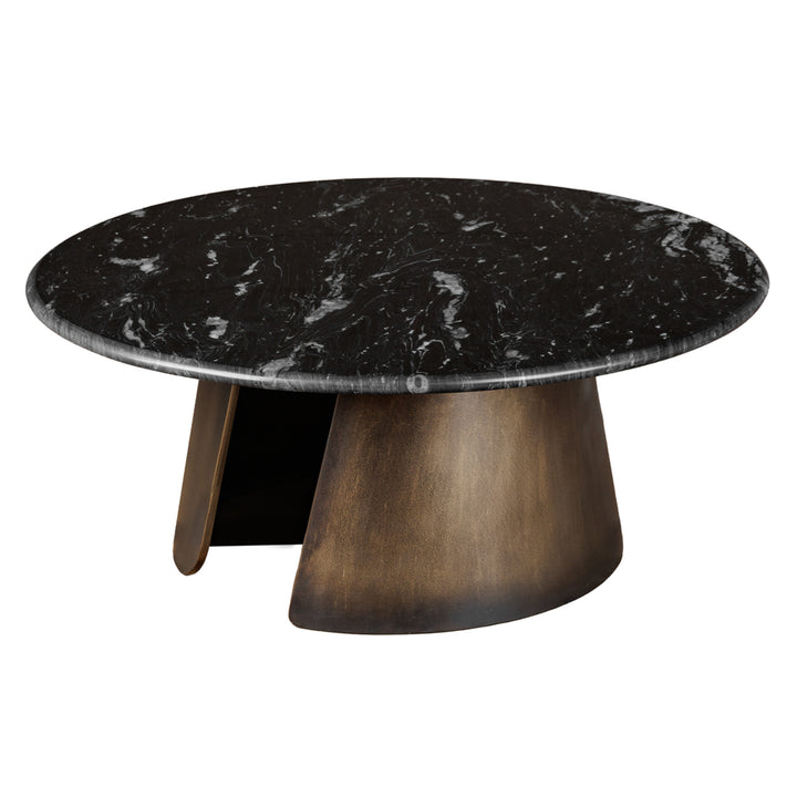 Black marble coffee table with smoked gold iron base