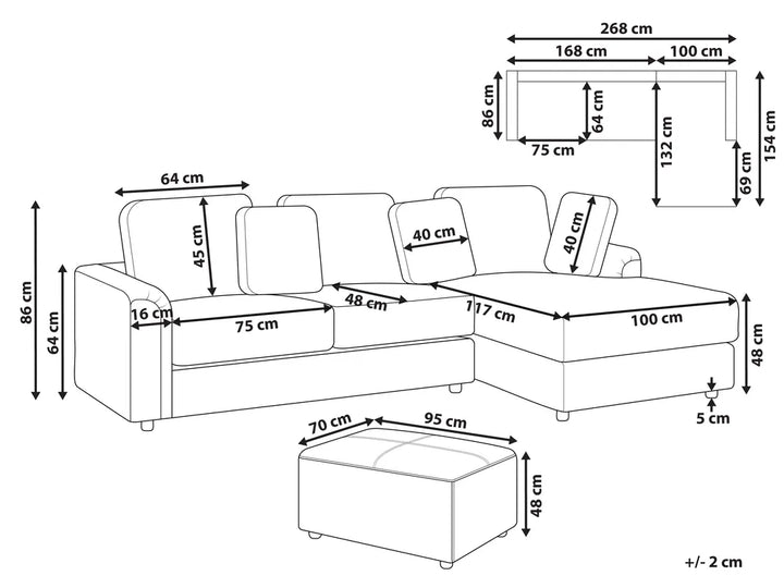 Corner Sofa 4 Seater Fabric Taupe with Ottoman Left Hand Olva