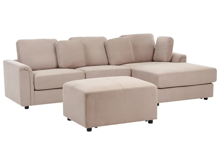 Corner Sofa 4 Seater Fabric Taupe with Ottoman Left Hand Olva