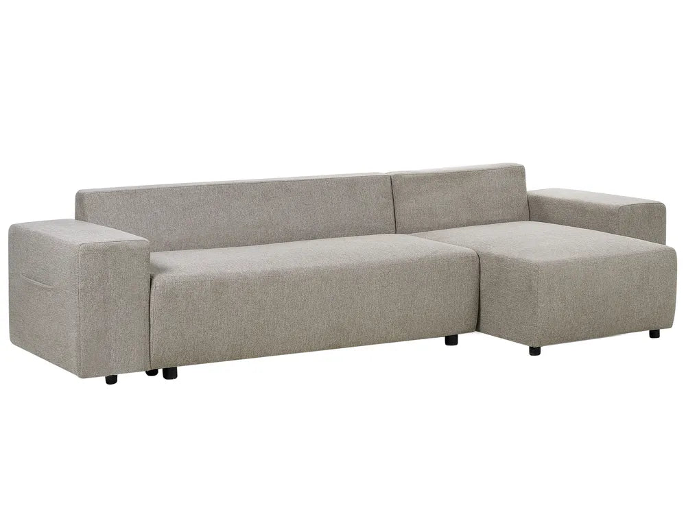 Corner Sofa Bed 3 Seater Fabric Taupe with Storage Left Hand Vardie