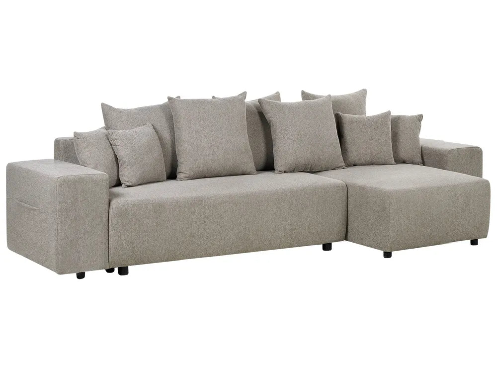 Corner Sofa Bed 3 Seater Fabric Taupe with Storage Left Hand Vardie